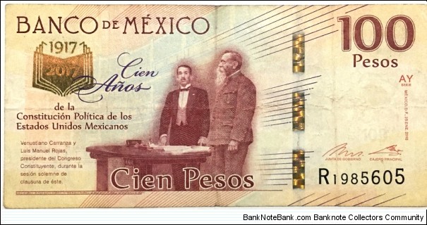 100 pesos (Centennial of Enactment of the Mexican Constitution) Banknote