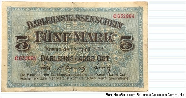 5 Mark (Occupation of Lithuania 1918) Banknote