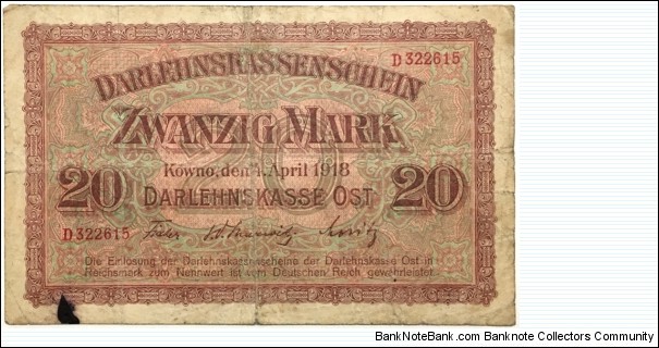 20 Mark (Occupation of Lithuania 1918)  Banknote