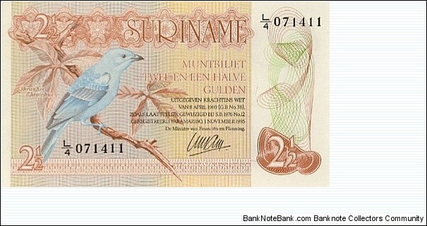 Suriname 2 and 1/2 Gulden Banknote