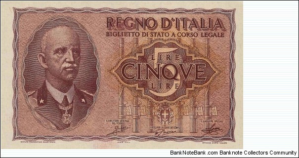 Italy 5 Lire Banknote