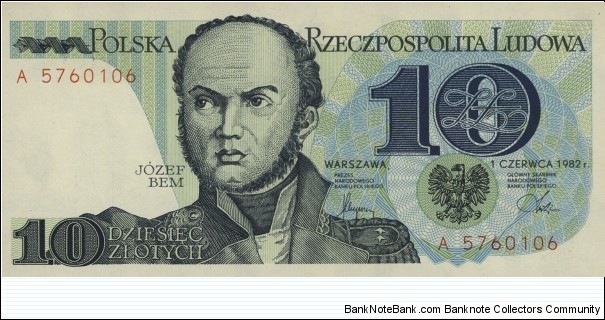 Poland 10 Złotych - Józef Bem Banknote