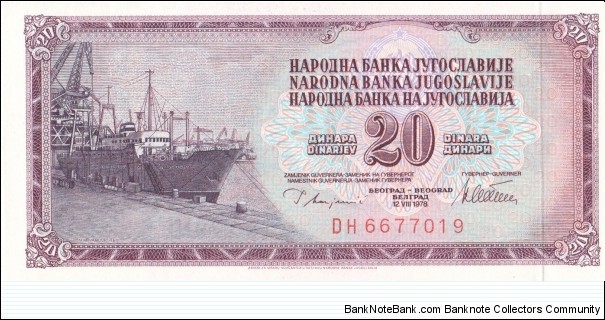 Yugoslavia 20 dinara 1978 Banknote