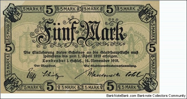 5 Mark Notgeld City of Landeshut/Kamienna Góra Banknote