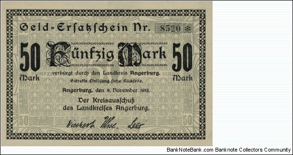 50 Mark Notgeld City of Angerburg/Węgorzewo. Replacement money. Banknote