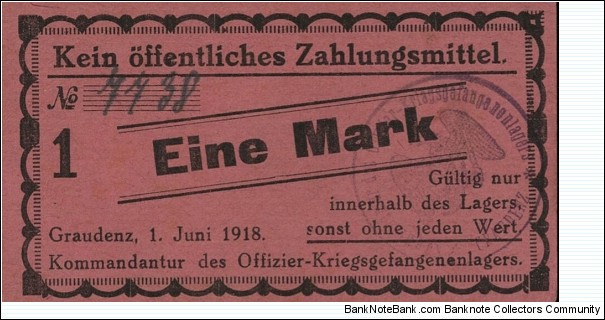 1 Mark - Graudenz. POW camp. Banknote