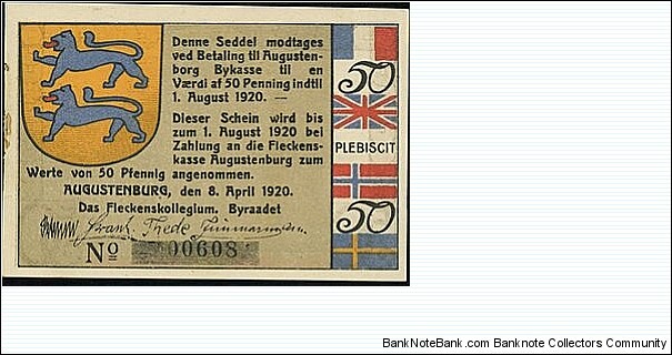 50 Pfennig Notgeld - Augustenburg Banknote
