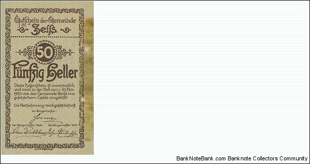 50 Heller - Zeiss Banknote