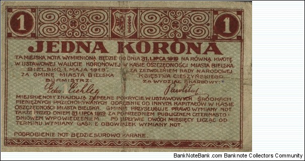 1 Korona - Bielsko/Bielitz Banknote