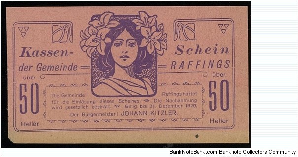 50 Heller - Raffings Banknote