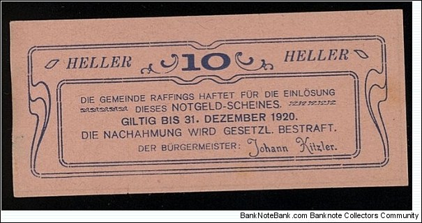 10 Heller - Raffings Banknote