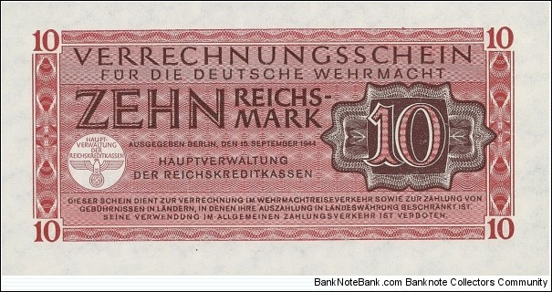 Germany - Third Reich. 10 Reichsmark for Wehrmacht. Banknote