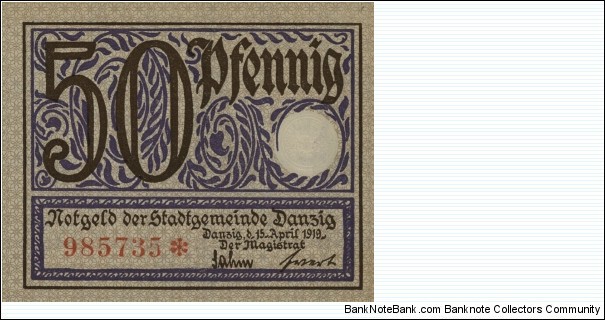 50 Pfennig Notgeld City of Gdańsk/Danzig Banknote