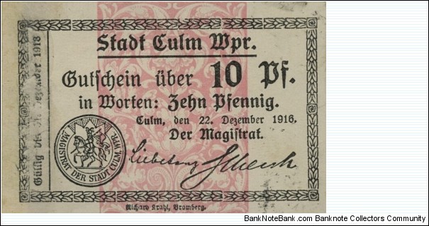 10 Pfennig - Culm Banknote