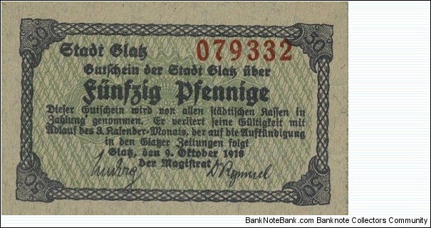 50 Pfennig - Glatz/Kłodzko Banknote
