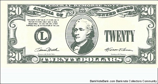 20 Dollars
Movie Prop Money Banknote