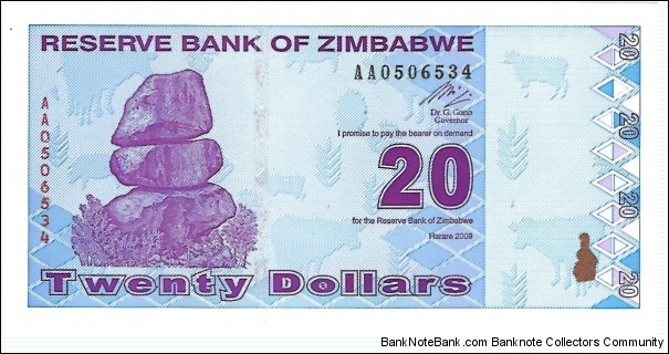 ZIMBABWE 20 Dollars
2009 Banknote