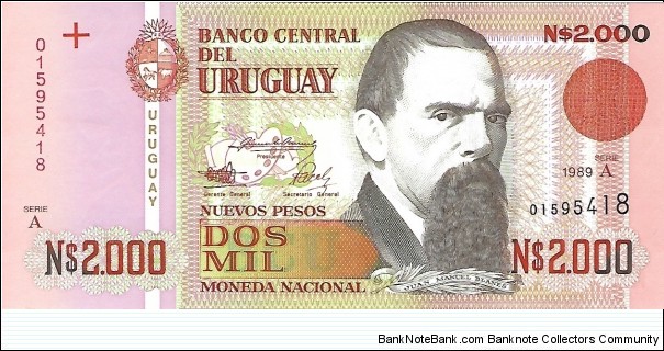 URUGUAY 2,000 New Pesos
1989 Banknote