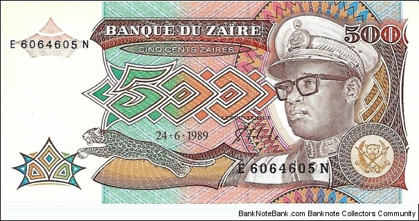 ZAIRE 500 Zaires
1989 Banknote