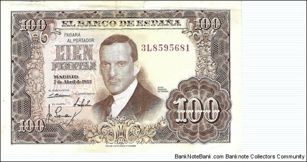 SPAIN 100 Pesetas
1953 Banknote