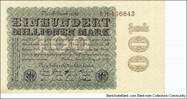 GERMANY 100,000,000 Mark
1923 Banknote