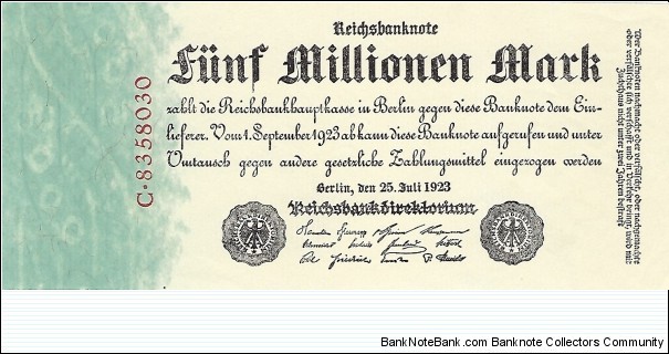 GERMANY 5,000,000 Mark
1923 Banknote