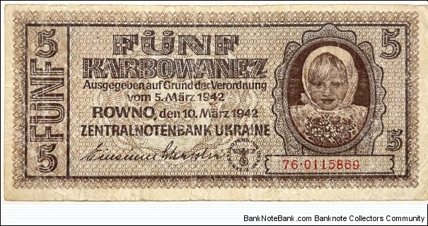 5 Karbovanets(Nazi occupation 1942)  Banknote