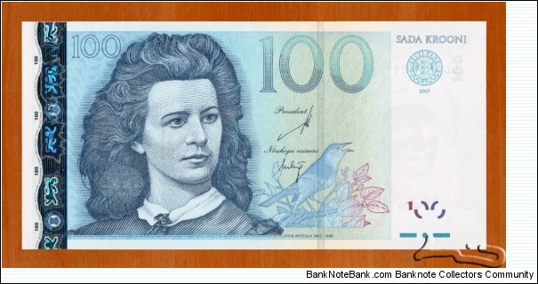Estonia | 100 Krooni, 2007 | Obverse: Lydia Emilie Florence Jannsen (known as Lydia Koidula (
