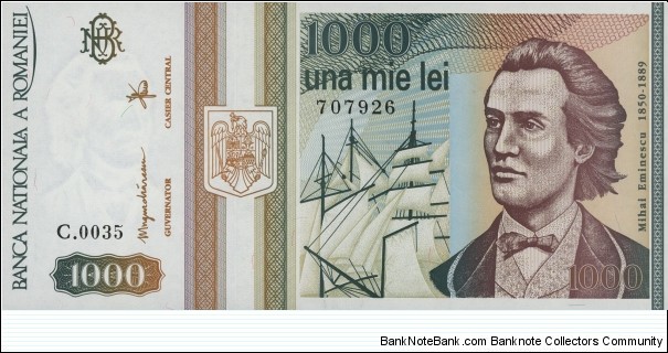 1000 Lei 1993 - Mihai Eminescu Banknote