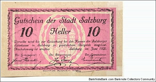 10 Heller (Salzburg-Notegeld)  Banknote
