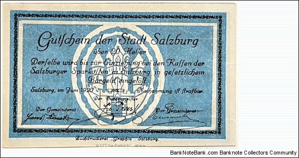 20 Heller (Salzburg-Notegeld)  Banknote
