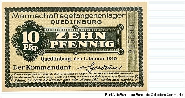10 Pfennig (Quedlinburg - Prisoners of War Camp 1916)  Banknote