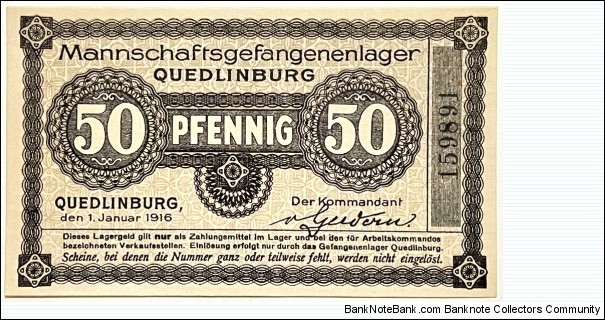 50 Pfennig (Quedlinburg - Prisoners of War Camp 1916)  Banknote
