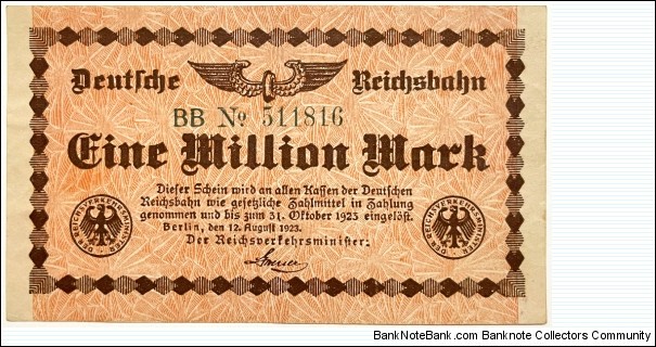 1.000.000 Mark (Deutsche Reichsbahn / Berlin) Banknote