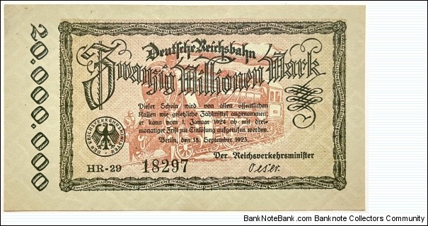 20.000.000 Mark (Deutsche Reichsbahn / Berlin)  Banknote