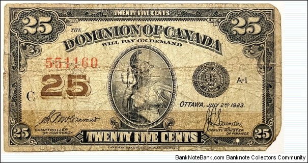 25 Cents (Dominion of Canada - 1923) Banknote