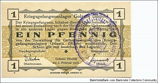 1 Pfennig (Golzern - Prisoners of War Camp 1916)  Banknote