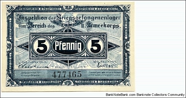 5 Pfennig (Berlin/Brandenburg Havel - Prisoners of War Camp 1917)  Banknote