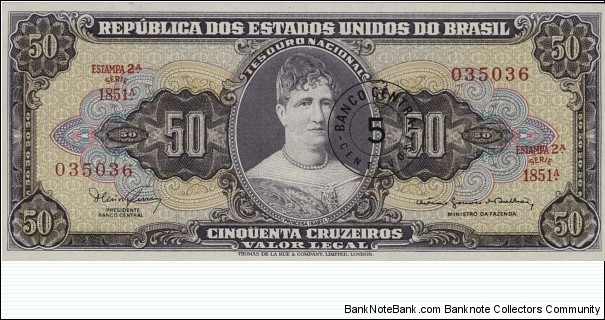 5 Centavos overprint on 50 Cruzeiros Banknote