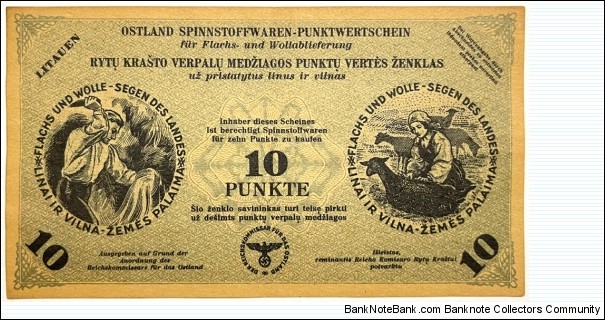 10 Punkte (Eastern Region Fabric Point Token / Reichskommissariat OSTLAND 1943) Banknote