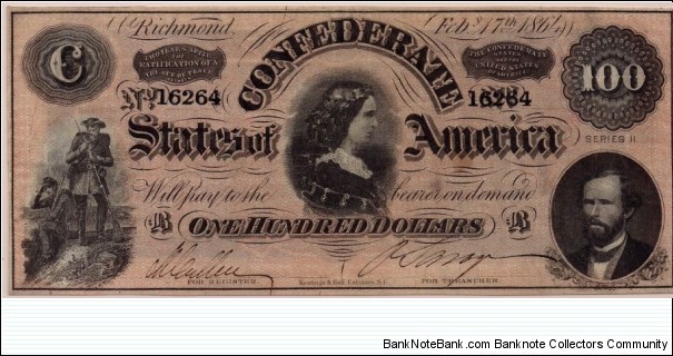$100 Confederate States of America Banknote