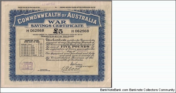 5 Pound War Savings Certificate Banknote