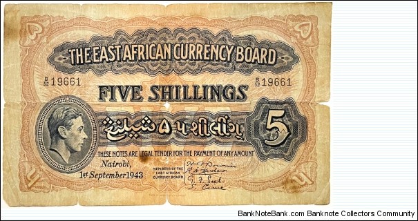 5 Shillings (East African Currency Board 1943) Banknote