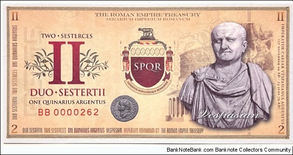 2 Sesterces / 1 Quinarius Argentus (Private Issue) Banknote