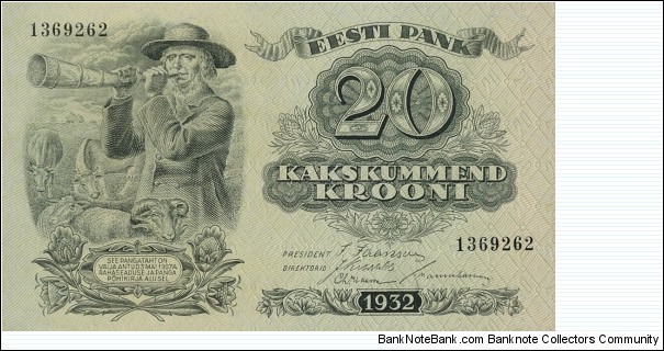 Estonia 20 Krooni 1932 Banknote