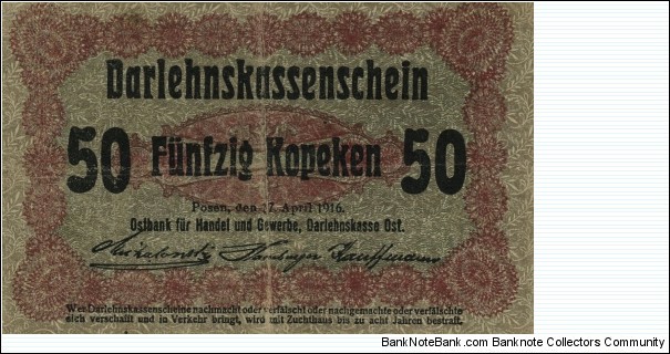 50 Kopeken - Ostbank für Handel und  Gewerbe, Darlehnskasse Ost. Banknote