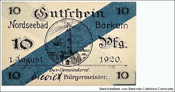 10 Pfennig (Notgeld / Borkum-East Frisian Islands/ Weimar Republic 1920) Banknote