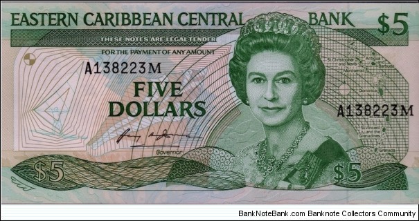 P-18m $5 Anguilla not named on map (Montserrat prefix) Banknote