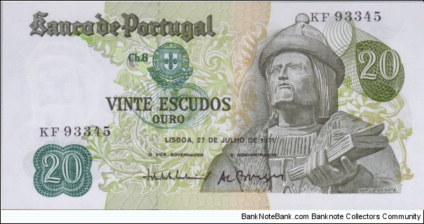 P-173(9) 20 Escudos (Constancio & Borges signatures) Banknote