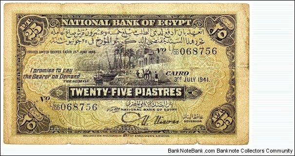 25 Piastres (National Bank / Kingdom of Egypt 1941) Banknote
